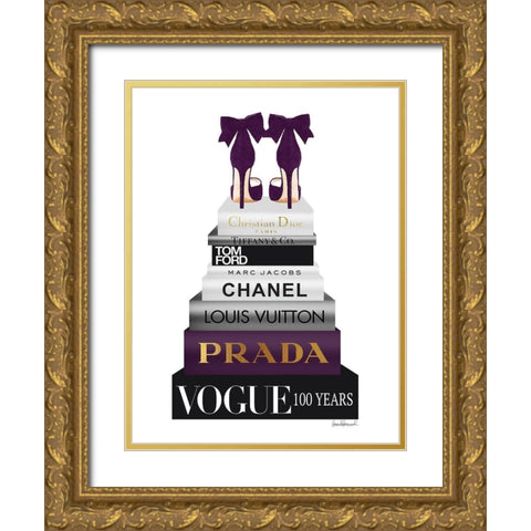 Book Stack Metallic Purple Gold Ornate Wood Framed Art Print with Double Matting by Greenwood, Amanda