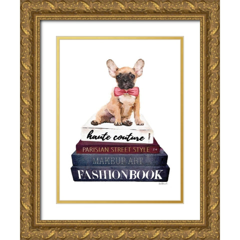 Book Stack Frenchie Gold Ornate Wood Framed Art Print with Double Matting by Greenwood, Amanda