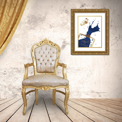 Navy Splash Gold Ornate Wood Framed Art Print with Double Matting by Greenwood, Amanda