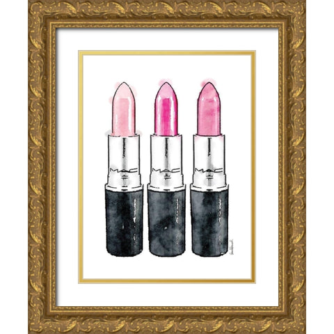 3 Pink Sticks Gold Ornate Wood Framed Art Print with Double Matting by Greenwood, Amanda
