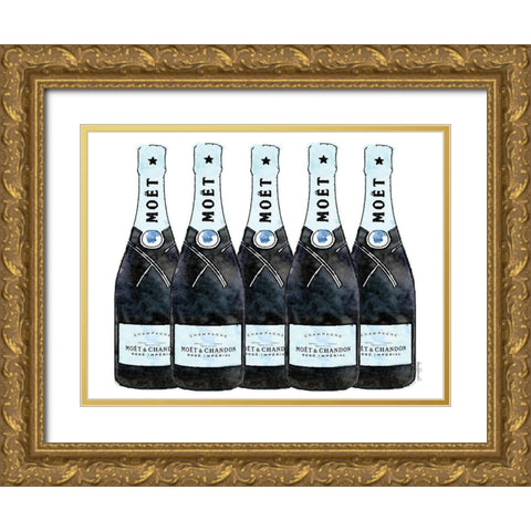Champange 5 Blue Gold Ornate Wood Framed Art Print with Double Matting by Greenwood, Amanda