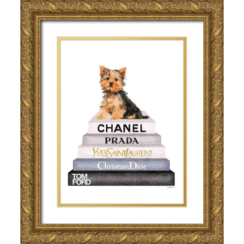 Bookstack Yorkie Gold Ornate Wood Framed Art Print with Double Matting by Greenwood, Amanda