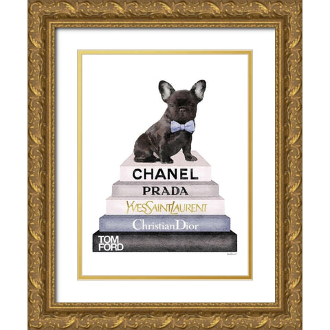 Bookstack Grey Frenchie Gold Ornate Wood Framed Art Print with Double Matting by Greenwood, Amanda