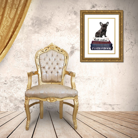 Bookstack Frenchie Gold Ornate Wood Framed Art Print with Double Matting by Greenwood, Amanda