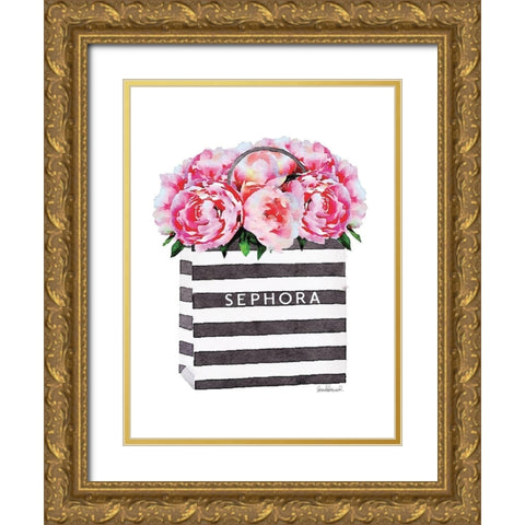 Bag with Pink Peony Gold Ornate Wood Framed Art Print with Double Matting by Greenwood, Amanda