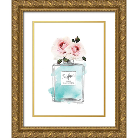Parfume Teal with Rose Gold Ornate Wood Framed Art Print with Double Matting by Greenwood, Amanda