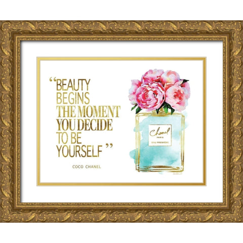 Beauty Begins Peony Gold Ornate Wood Framed Art Print with Double Matting by Greenwood, Amanda