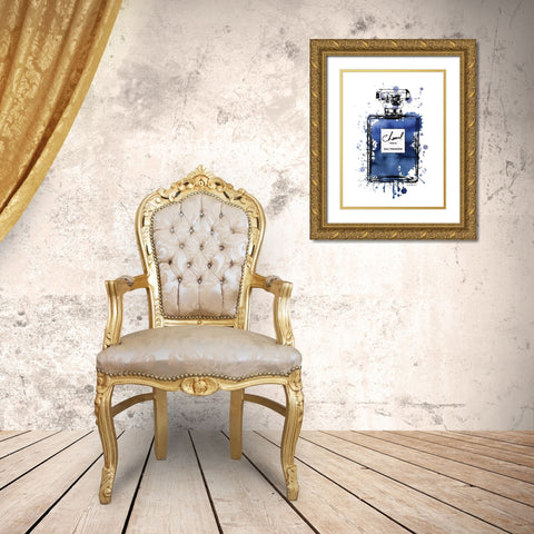 Black Inky Perfume in Navy Gold Ornate Wood Framed Art Print with Double Matting by Greenwood, Amanda