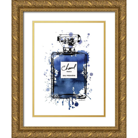 Black Inky Perfume in Navy Gold Ornate Wood Framed Art Print with Double Matting by Greenwood, Amanda