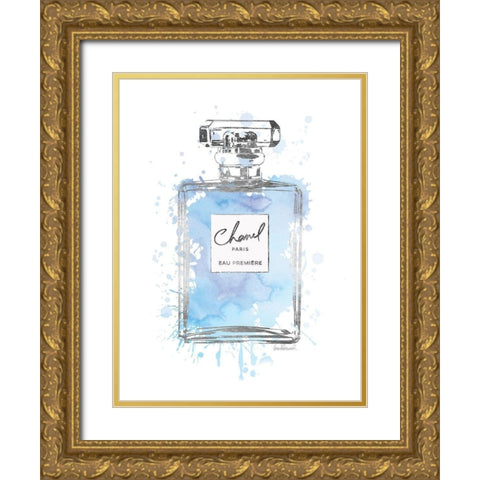 Silver Inky Perfume in Blue Gold Ornate Wood Framed Art Print with Double Matting by Greenwood, Amanda