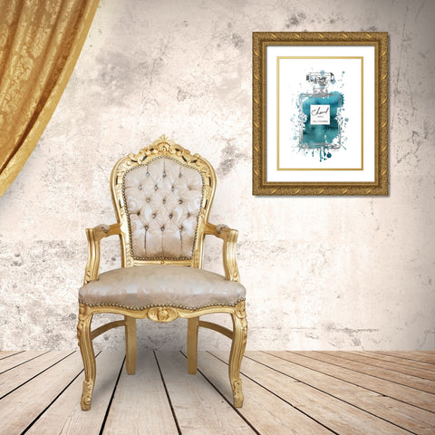 Silver Inky Perfume in Teal Gold Ornate Wood Framed Art Print with Double Matting by Greenwood, Amanda