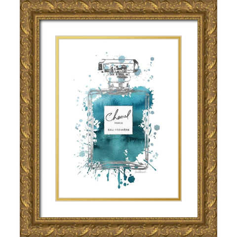 Silver Inky Perfume in Teal Gold Ornate Wood Framed Art Print with Double Matting by Greenwood, Amanda