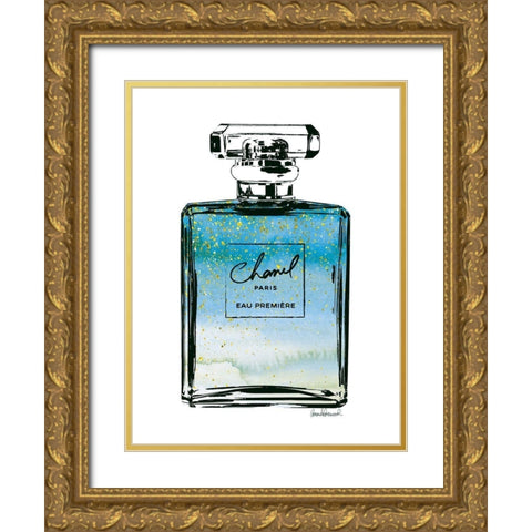 Perfume in Blue Ombre Glitter Gold Ornate Wood Framed Art Print with Double Matting by Greenwood, Amanda