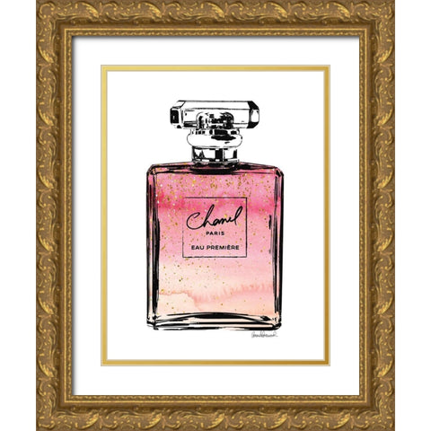 Perfume in Pink Ombre Glitter Gold Ornate Wood Framed Art Print with Double Matting by Greenwood, Amanda