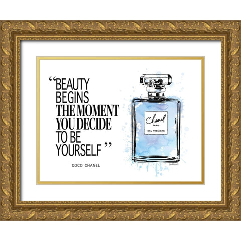 Beauty Begins Inky Blue Gold Ornate Wood Framed Art Print with Double Matting by Greenwood, Amanda