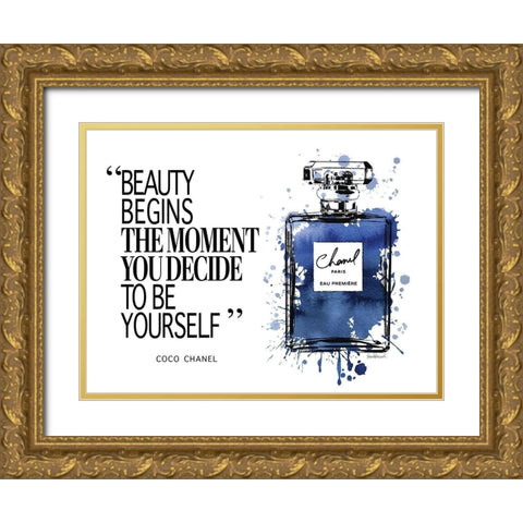 Beauty Begins Inky Navy Gold Ornate Wood Framed Art Print with Double Matting by Greenwood, Amanda