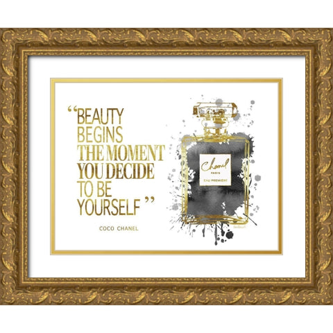 Beauty Begins Inky Grey Gold Ornate Wood Framed Art Print with Double Matting by Greenwood, Amanda