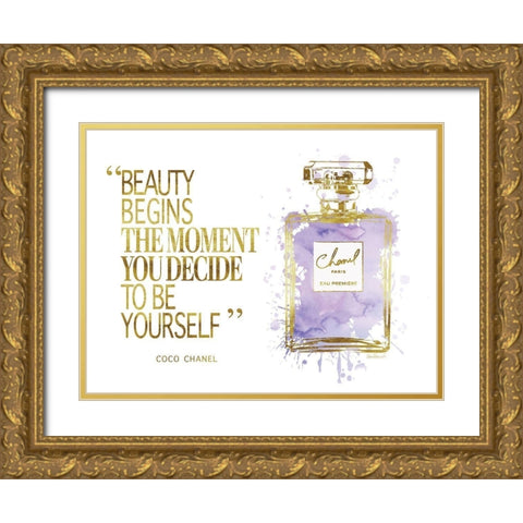 Beauty Begins Inky Purple Gold Ornate Wood Framed Art Print with Double Matting by Greenwood, Amanda