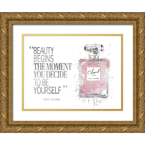 Beauty Begins Inky Muted Pink Gold Ornate Wood Framed Art Print with Double Matting by Greenwood, Amanda