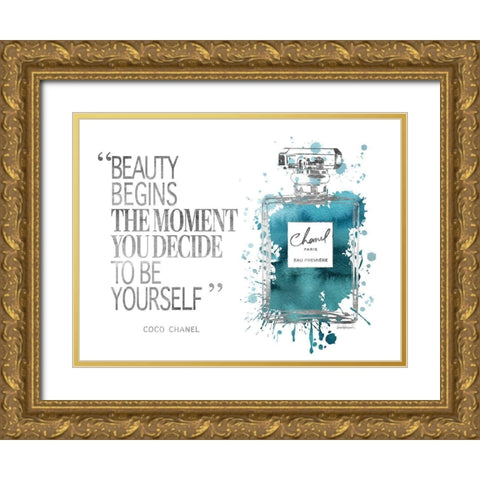 Beauty Begins Inky Teal Gold Ornate Wood Framed Art Print with Double Matting by Greenwood, Amanda