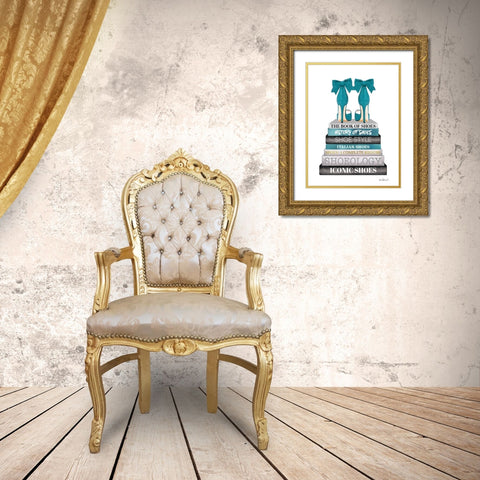 Teal Bookstack Shoe Gold Ornate Wood Framed Art Print with Double Matting by Greenwood, Amanda