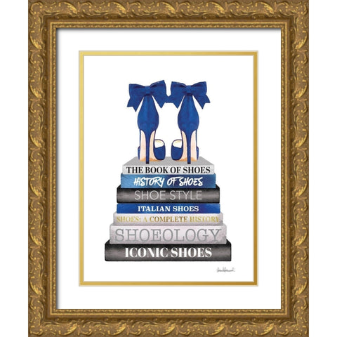 Navy Bookstack Show Gold Ornate Wood Framed Art Print with Double Matting by Greenwood, Amanda