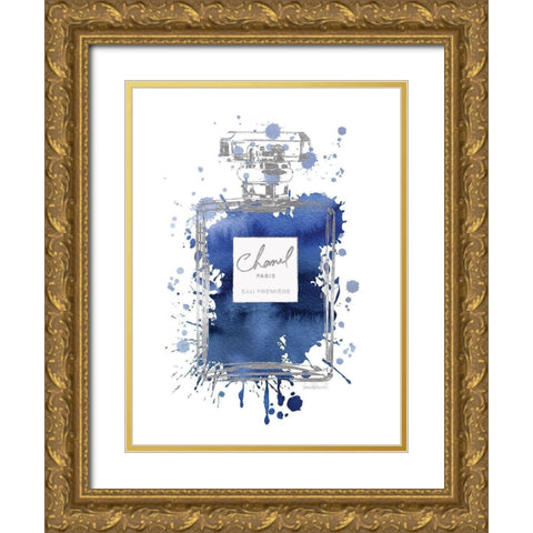 Silver Inky Perfume in Navy Gold Ornate Wood Framed Art Print with Double Matting by Greenwood, Amanda