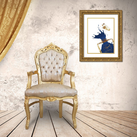 Navy Splash III Gold Ornate Wood Framed Art Print with Double Matting by Greenwood, Amanda
