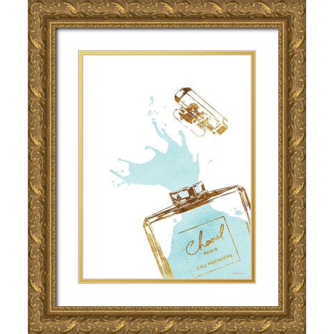 Teal Splash III Gold Ornate Wood Framed Art Print with Double Matting by Greenwood, Amanda