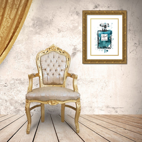 Black Inky Perfume in Teal Gold Ornate Wood Framed Art Print with Double Matting by Greenwood, Amanda