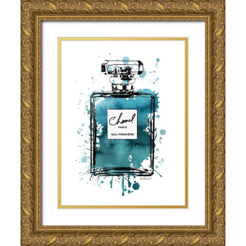 Black Inky Perfume in Teal Gold Ornate Wood Framed Art Print with Double Matting by Greenwood, Amanda