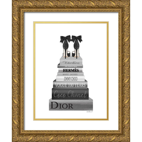 Grey Book Stack Shoe Gold Ornate Wood Framed Art Print with Double Matting by Greenwood, Amanda