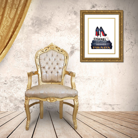 Red Sole Book Stack Gold Ornate Wood Framed Art Print with Double Matting by Greenwood, Amanda