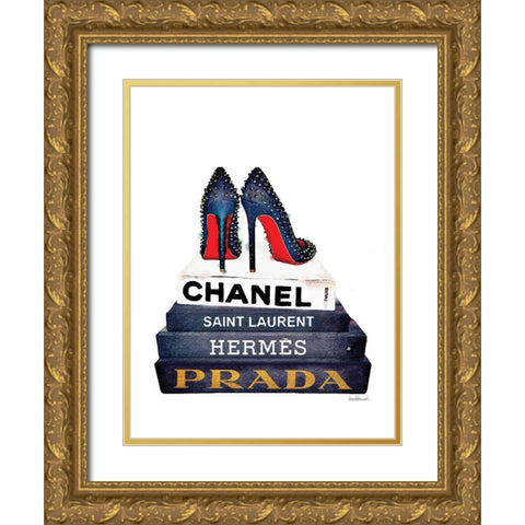 Red Sole Book Stack Gold Ornate Wood Framed Art Print with Double Matting by Greenwood, Amanda