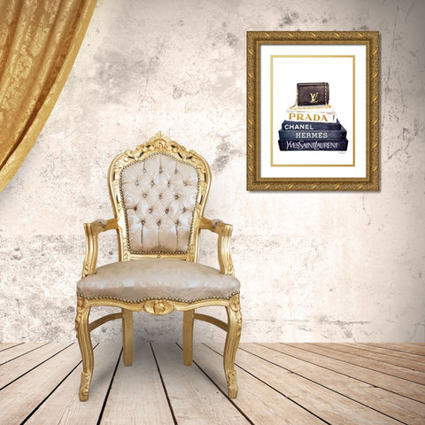 Book Stack Black Clutch Gold Ornate Wood Framed Art Print with Double Matting by Greenwood, Amanda