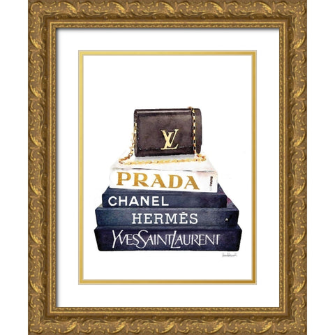 Book Stack Black Clutch Gold Ornate Wood Framed Art Print with Double Matting by Greenwood, Amanda