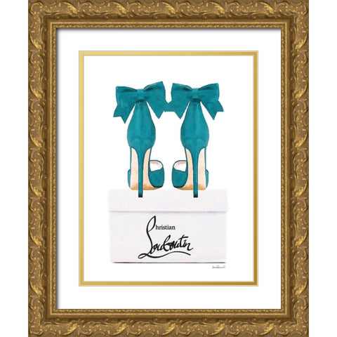 Teal Shoes with Box Gold Ornate Wood Framed Art Print with Double Matting by Greenwood, Amanda