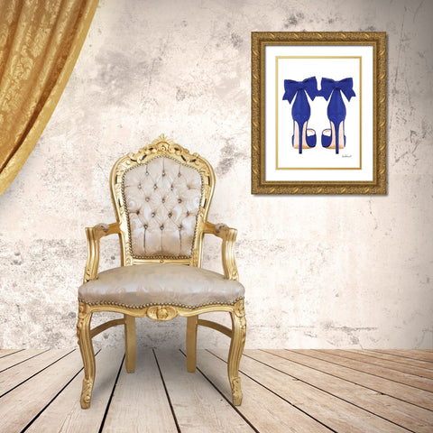 Navy Bow Shoes Gold Ornate Wood Framed Art Print with Double Matting by Greenwood, Amanda