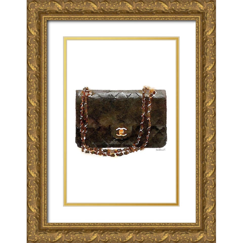 Quilted Bag Black Gold Ornate Wood Framed Art Print with Double Matting by Greenwood, Amanda