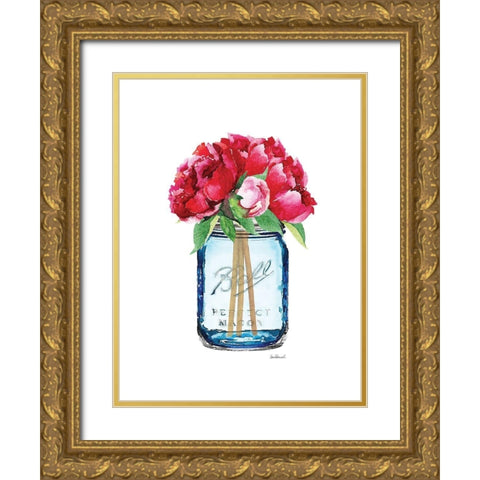 Blue Jar Peony Gold Ornate Wood Framed Art Print with Double Matting by Greenwood, Amanda