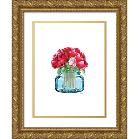 Short Blue Jar Peony Gold Ornate Wood Framed Art Print with Double Matting by Greenwood, Amanda