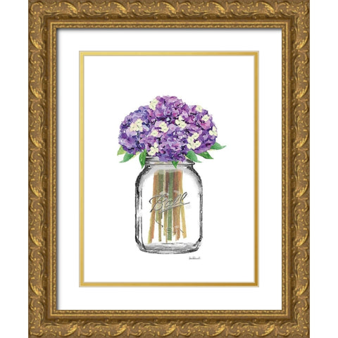 Jar Double Hydrangea Gold Ornate Wood Framed Art Print with Double Matting by Greenwood, Amanda