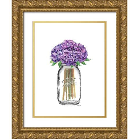 Jar Hydrangea Gold Ornate Wood Framed Art Print with Double Matting by Greenwood, Amanda