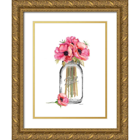 Jar Poppies Gold Ornate Wood Framed Art Print with Double Matting by Greenwood, Amanda