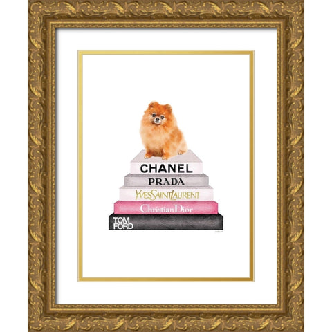 Pomerian Bookstack Gold Ornate Wood Framed Art Print with Double Matting by Greenwood, Amanda