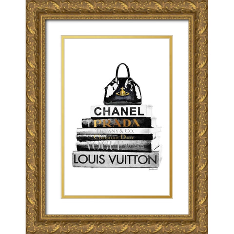 Black Bag Bookstack Gold Ornate Wood Framed Art Print with Double Matting by Greenwood, Amanda