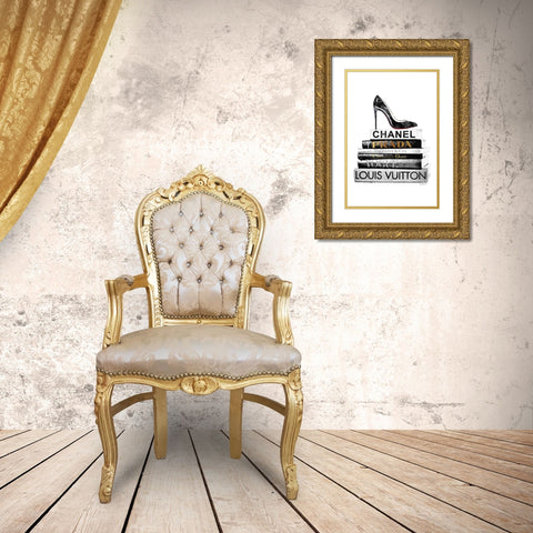 Red Sole Bookstack Gold Ornate Wood Framed Art Print with Double Matting by Greenwood, Amanda