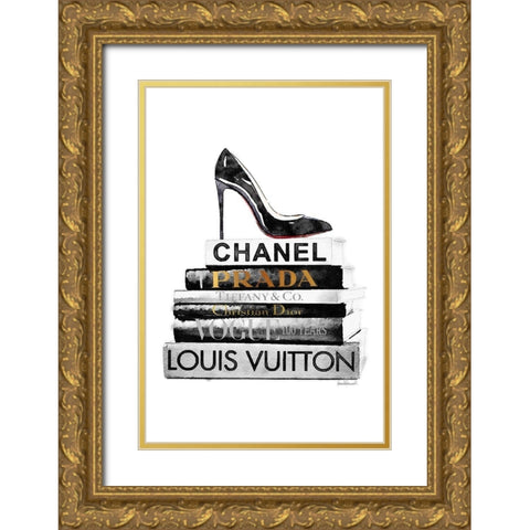 Red Sole Bookstack Gold Ornate Wood Framed Art Print with Double Matting by Greenwood, Amanda