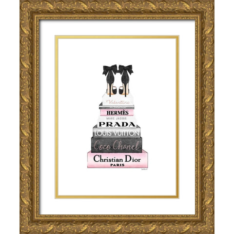 Pink Tall Bookstack Gold Ornate Wood Framed Art Print with Double Matting by Greenwood, Amanda