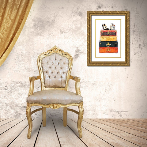 Makeup Luggage Gold Ornate Wood Framed Art Print with Double Matting by Greenwood, Amanda